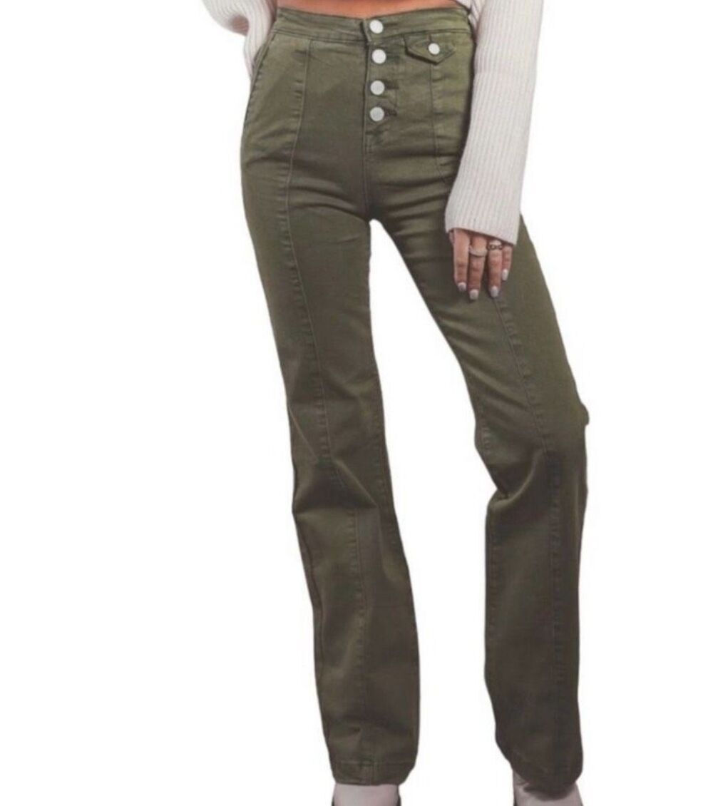 Blank NYC The Delancey Denim Wide Leg Pants Going Green Size 30 NWT 70’s Bohemia